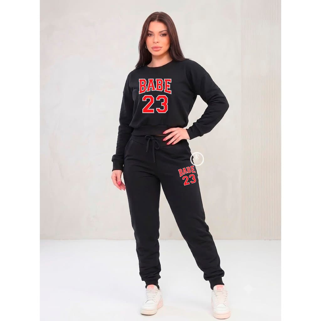 Conjunto Moletom Feminino Babe estampado 23 Gola Careca  Blusa De Frio Blusa + Calça Moletom Diversas Cores Envio Rápido