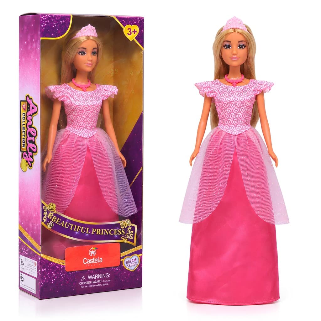 Boneca Princesa Anlily Com Vestido Longo Rosa Castela Original Brinquedo Infantil Menina Boneca Articulada