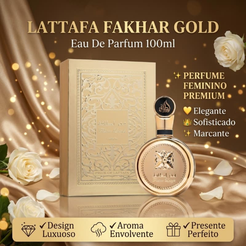 Lattafa Fakhar Gold 100ml Eau de Parfum Masculino, Perfume Importado Elegante Fragrância Sofisticada