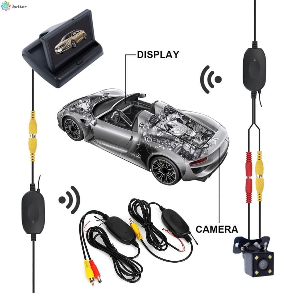 Kit De Câmera De Visão Traseira De Carro Sem Fio De 2.4 Ghz-Transmissor E Receptor DC12V Para Automóvel
