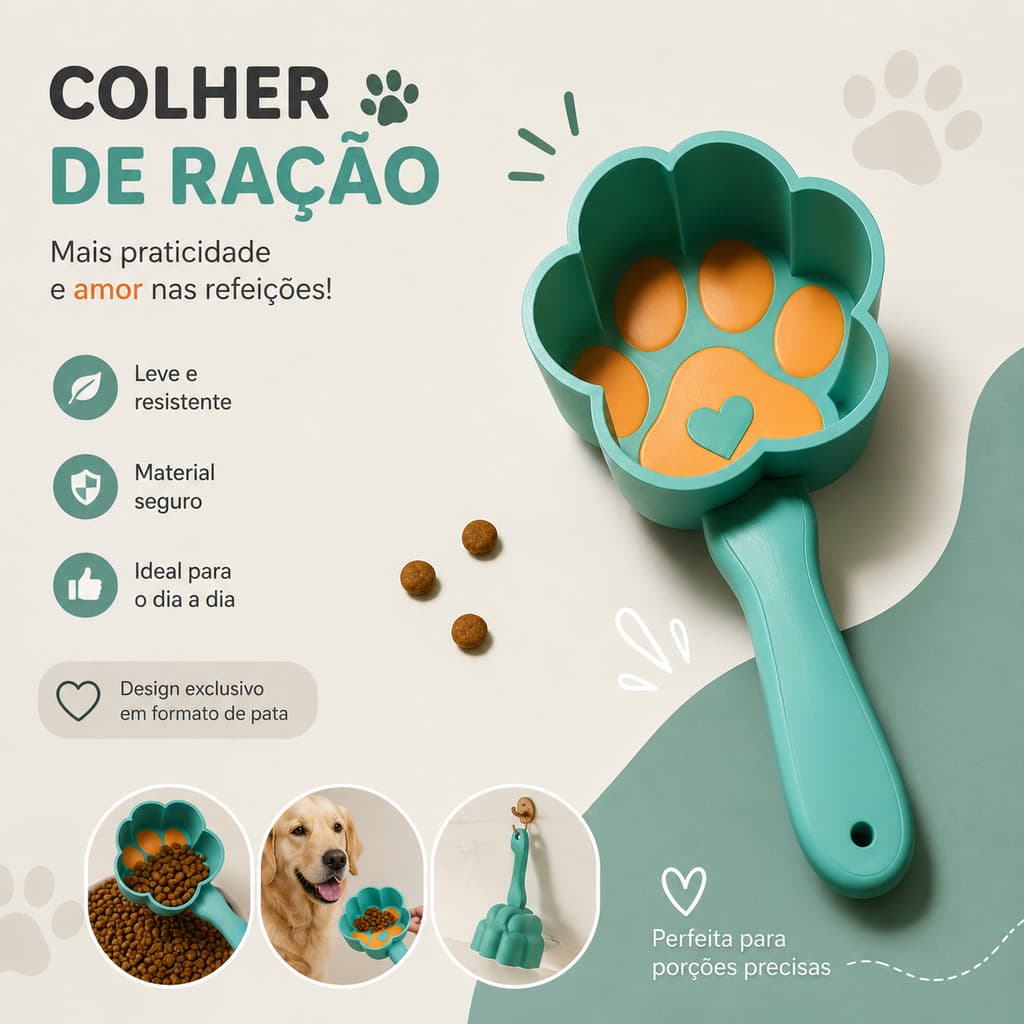 Colher de Ração Pet Pá Dosadora para Cachorros e Gatos Medidor Patinha Portátil Controle para Ração Graõs Colher Scoop
