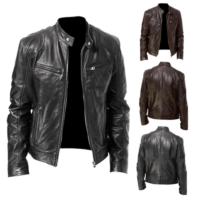 Comércio exterior europeu americano jaqueta de couro masculino jaqueta de couro masculino juventude gola alta Punk mascu