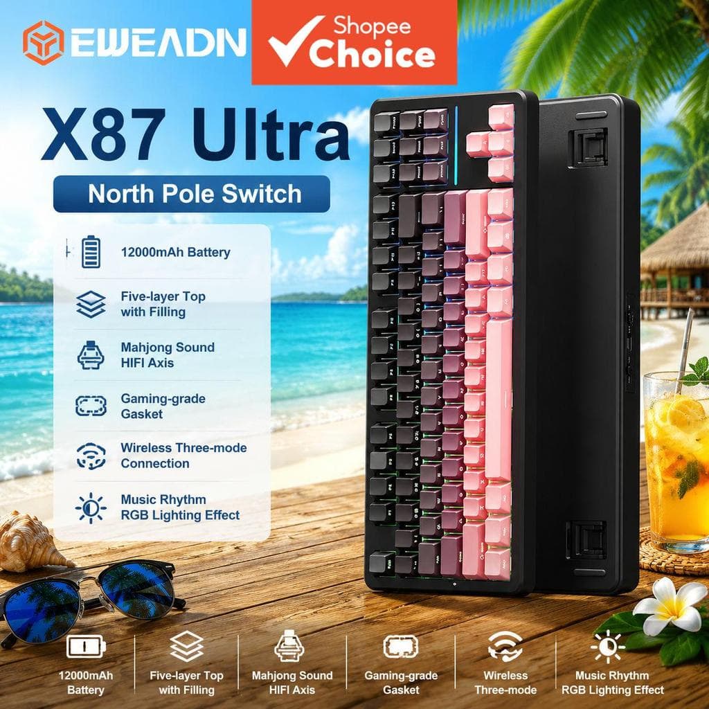 EWEADN X87 TKL 87-Chave Teclado Mecânico Gamer Sem Fio Tri-Modo Bluetooth 2.4G Retroiluminação RGB Hot-Swappable