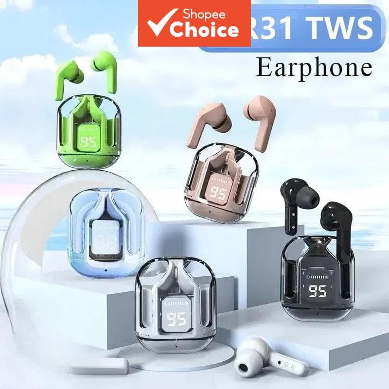 Fones de Ouvido Bluetooth Sem Fio T2, Fones de Ouvido Transparentes HiFi com Visor Digital de Energia LED, Som Estéreo,