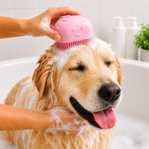 Escova de Banho para Cachorro e Gato com Compartimento para Shampoo 9cm Pet Sortida 🐾
