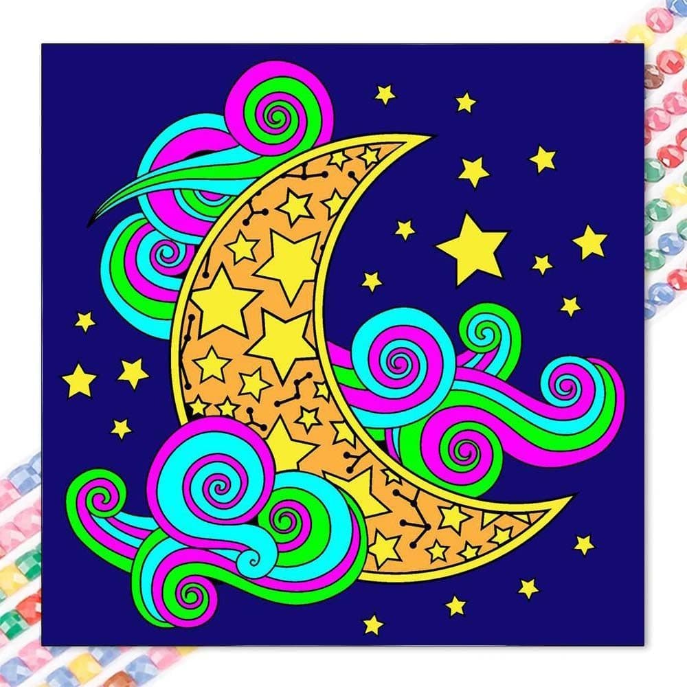 5D diy diamante completo redondo pintura diamante-Kit de pintura diamante estrela lua mosaico lona diy arte da parede, d