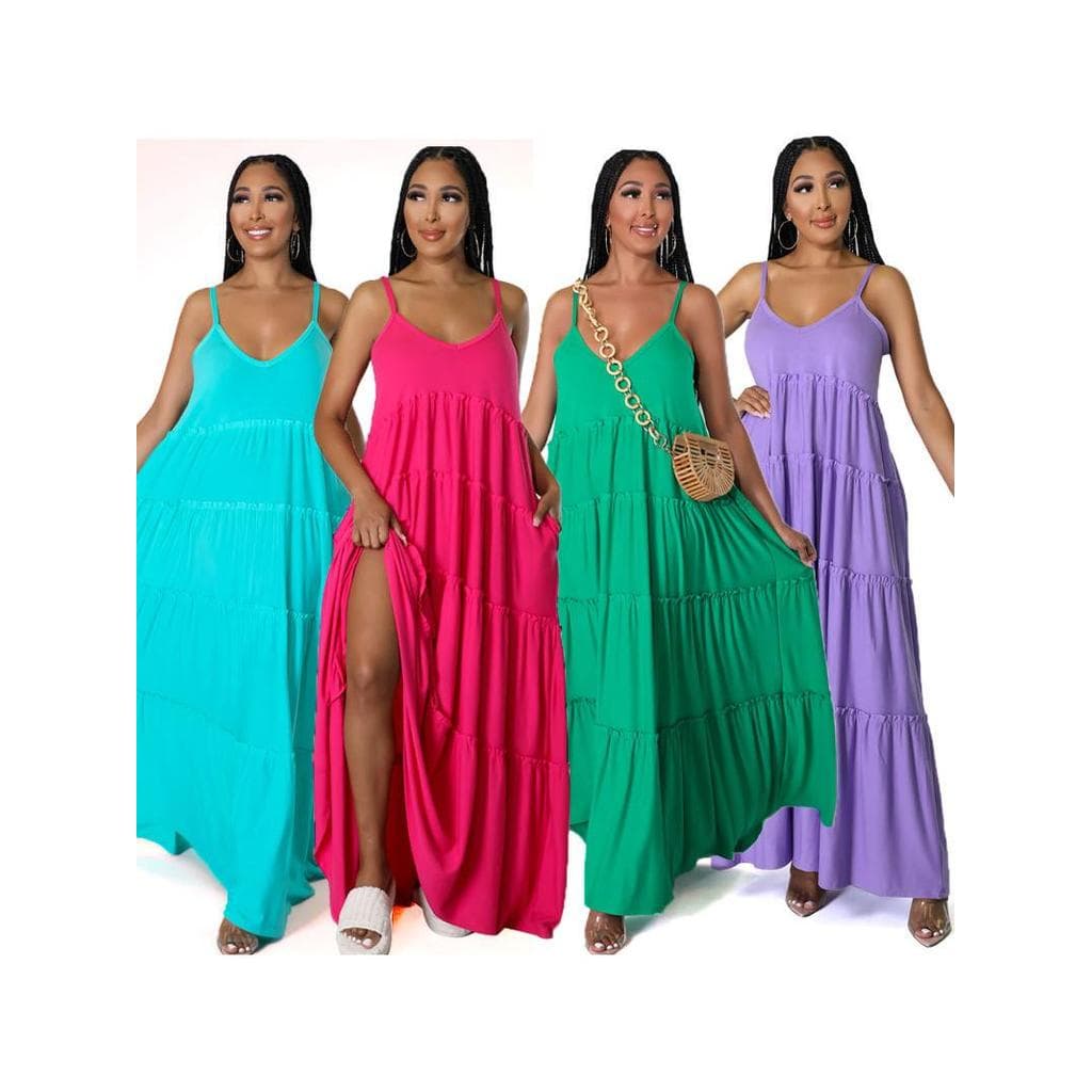 2024 roupas femininas fada verão vestido francês europeu americano vestido longo feminino cor sólida Casual vestido femi