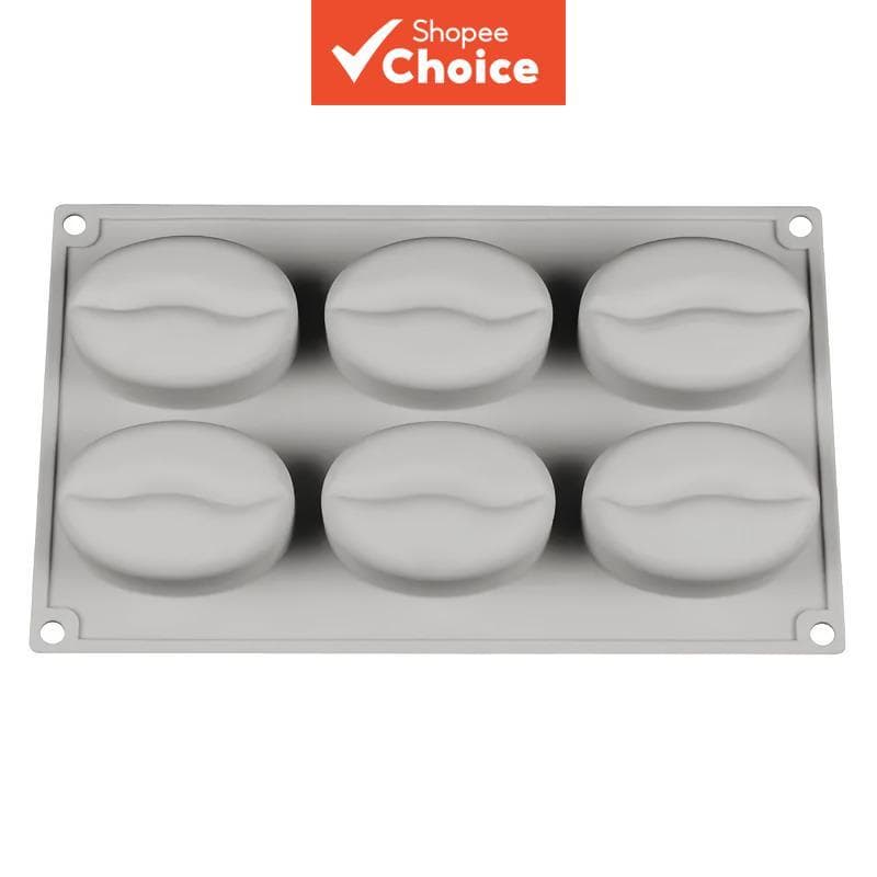 Molde de silicone com 6 cavidades em formato de grão de café para doces, chocolate, mousse e decoração de bolo
