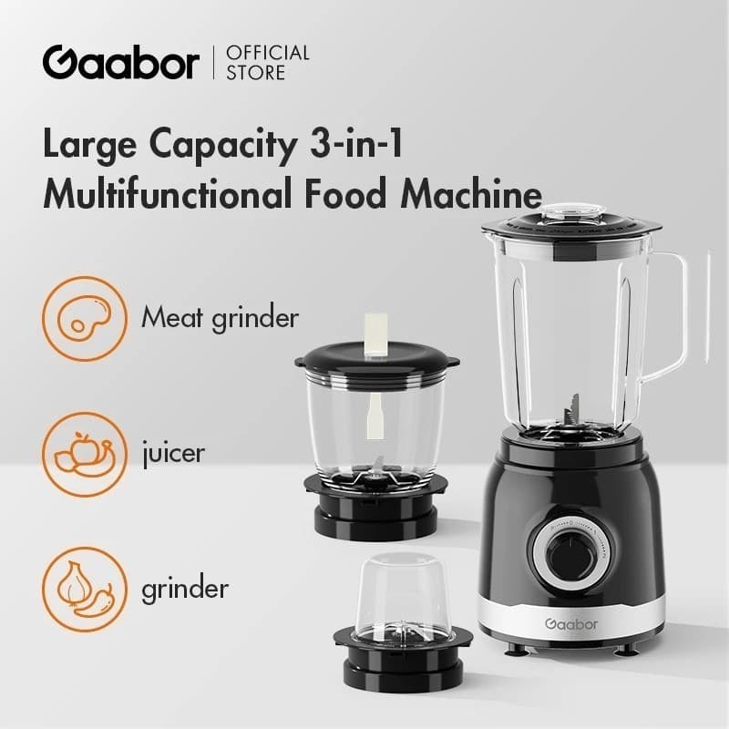Gaabor 3 em 1 Processador de Alimentos 1.6L Motor Potente 500W Moedor de Carne Liquidificador Triturador JM-16M02A-1