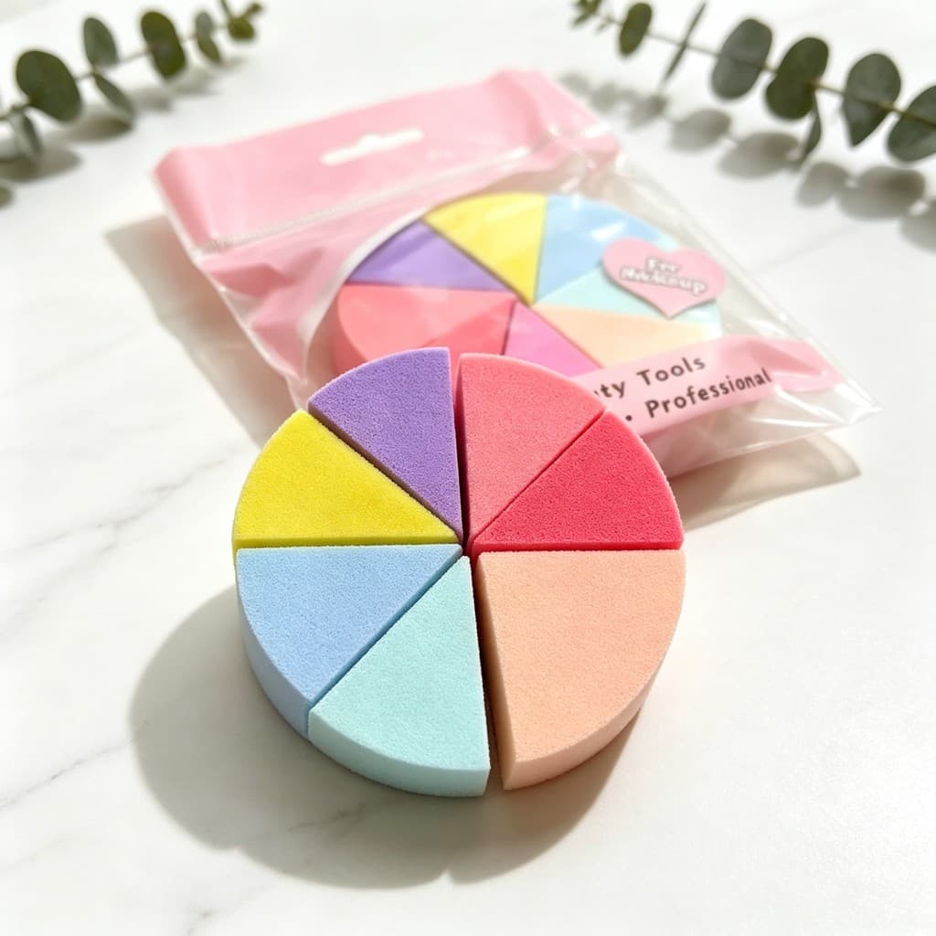 Esponja Beauty Blender Redonda 8 Fatias Triangulares Cores Sortidas Maquiagem Base Liquida Corretivo Pó
