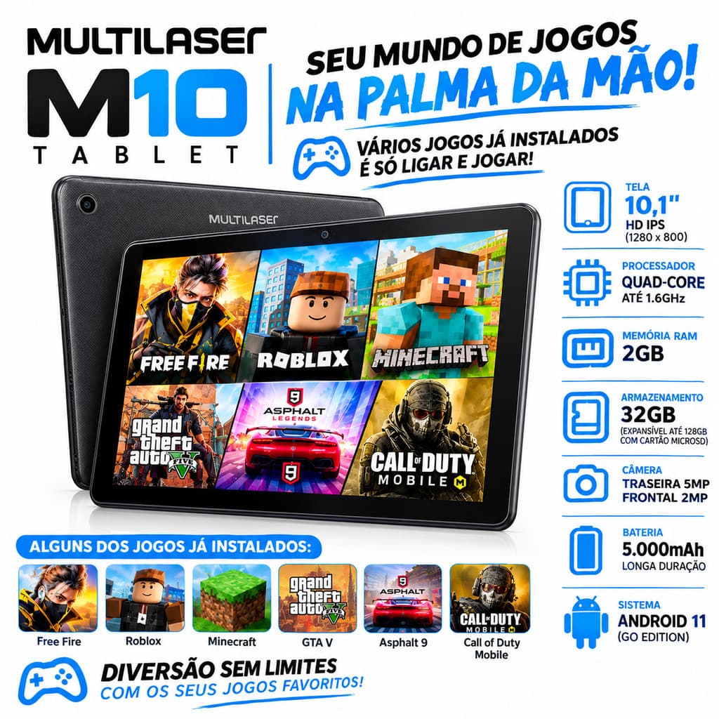 Tablet Gamer M10a 3g Android 32gb Memória 2gb Ram Preto Multilaser