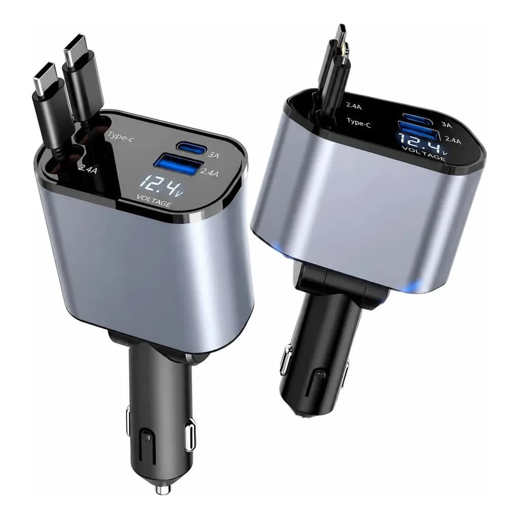 Carregador Veicular Turbo 120w 4 Em 1 Tipo-c + 2 Cabos 1 Met