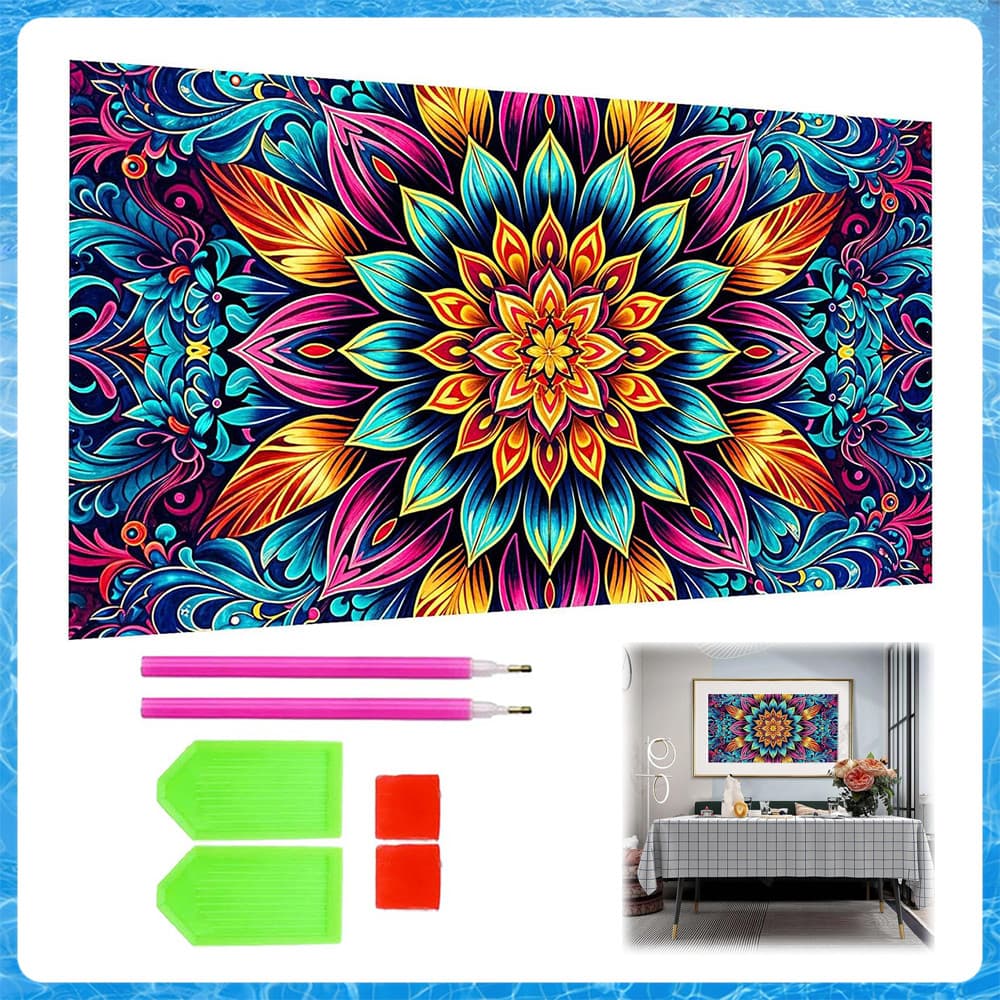 Pintura de Diamante 5D Tema Mandala 70x40cm – Melhora Concentração, Alivia Ansiedade, Não Desbota, Longa Duração