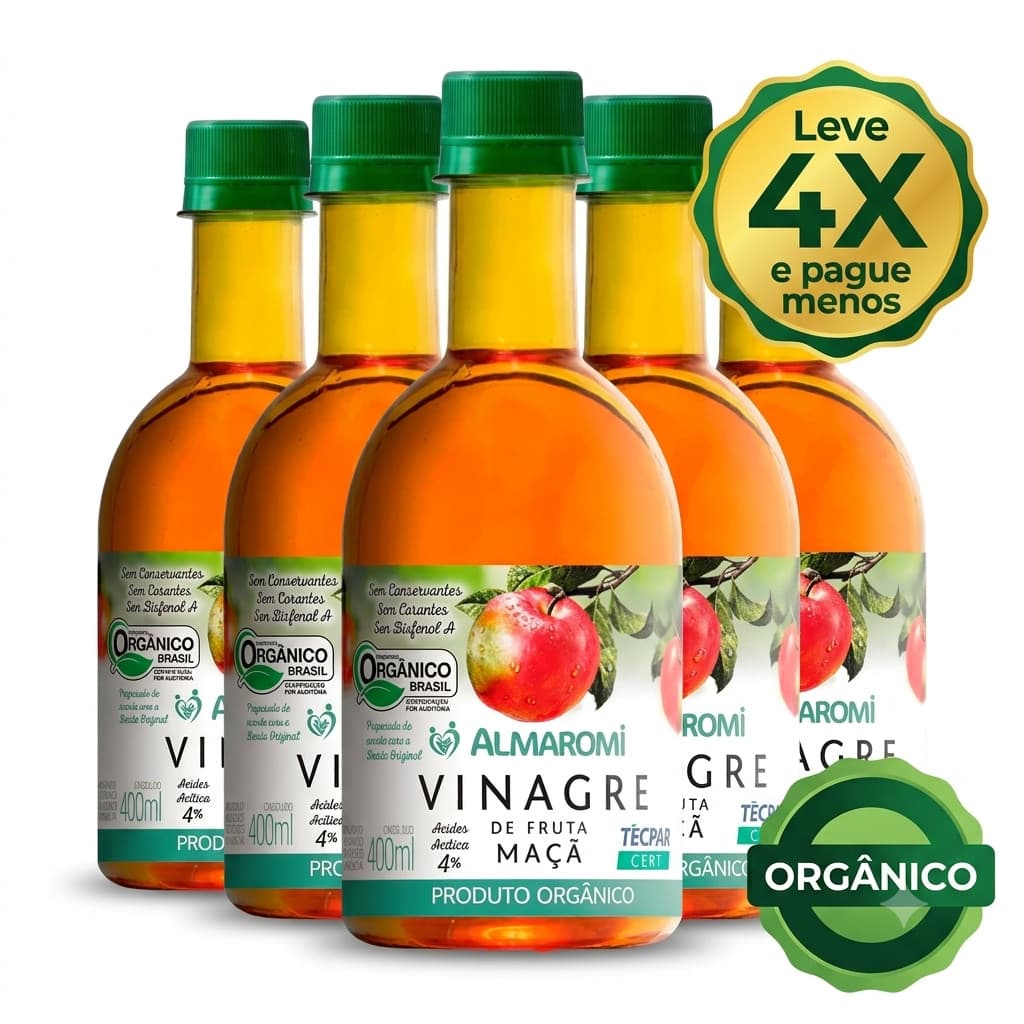 Vinagre de Maçã ORGÂNICO Almaromi 400ml Certificado 100% Natural Vegano Sem Glúten Sem Conservantes