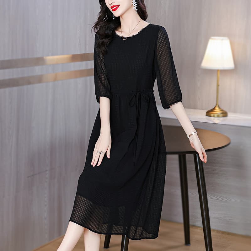 Olhos grandes [Roupas femininas grandes] Vestido de manga curta - Vestido feminino de verão estilo ocidental manga lante