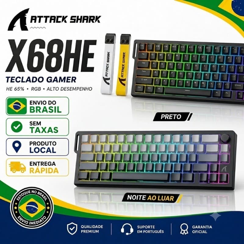 ATTACK SHARK X68HE Teclado Mecânico Magnético Para Games Taxa de Pesquisa 8K Precisão 0,01mm Acionamento Ultra Rápido Me