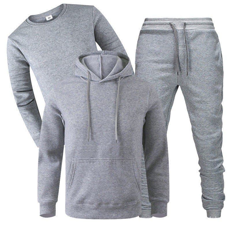 Conjunto de três peças de moletom e calça de moletom forrados com fleece para homens, outono/inverno 2026, conjunto casu