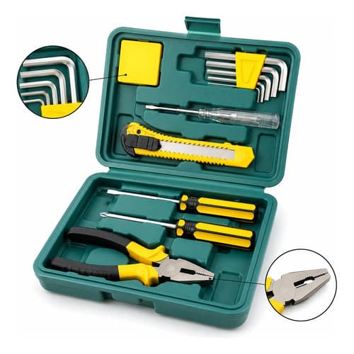 Kit De Ferramentas 12 Peças C/ Maleta Portátil Jogo Completo Verde