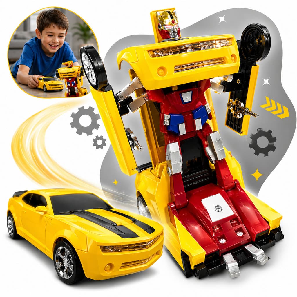 Carrinho Controle Remoto Camaro Amarelo Transforma Robô Transformers Brinquedo Infantil Luz Som 2 Em 1 Kizumba