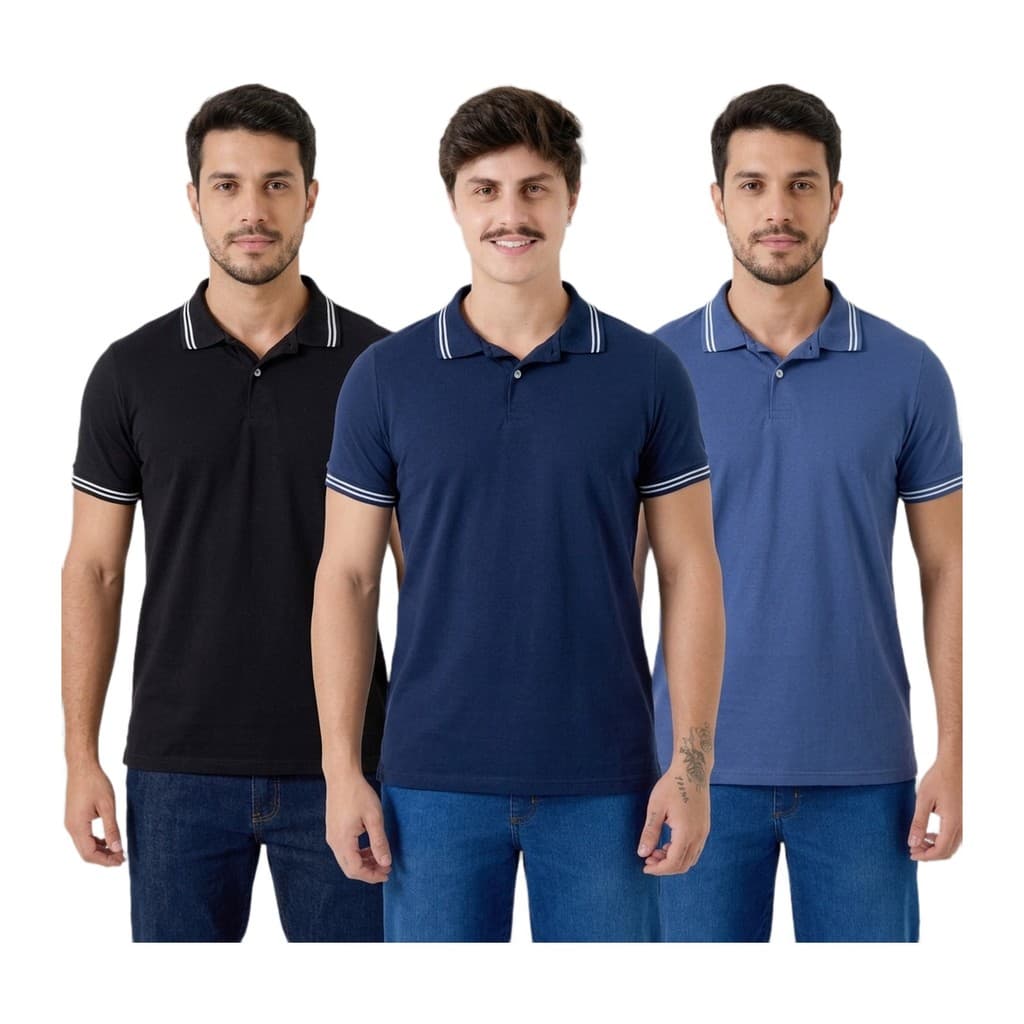 Kit 2 Camisas Polo Slim Lisa 100% Algodao Masculina Polos Sem Estampa Sortidas Camisa Gola Casual Social Trabalho Verao