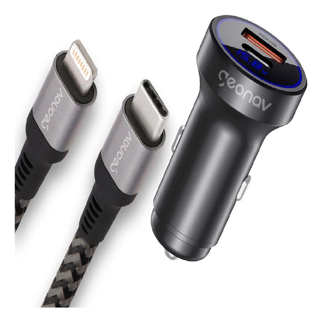 Kit Carregador Veicular 38w + Cabo Lightning Mfi 1.5m Geonav Cor Cinza