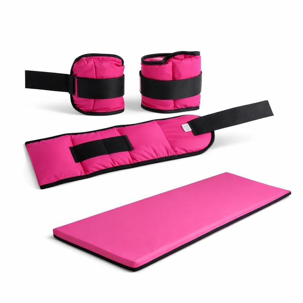 Kit Fitness Par Caneleira Rosa 2kg + Colchonete Rosa 90x40x3cm Academia Musculação Treino em Casa