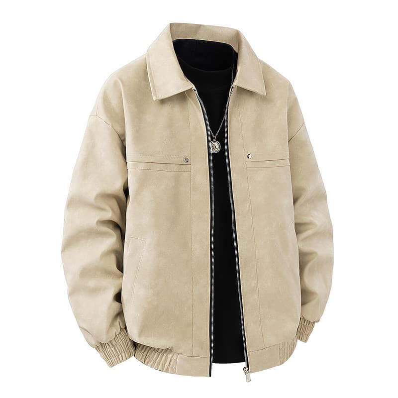 Masculino americano Retro cor sólida lapela jaqueta de couro jaqueta masculina Melade High-End solto jaqueta topo mascul