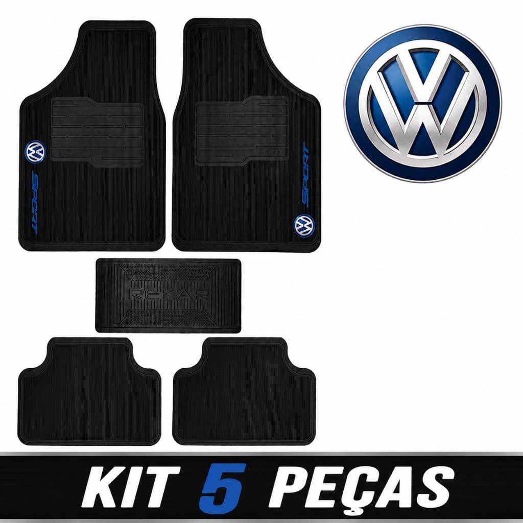 Tapete Volkswagen Borracha Carro Automotivo 5 peças Gol Golf G2 G3 G4 G5 G6 Tcross Taos Tera Tiguan