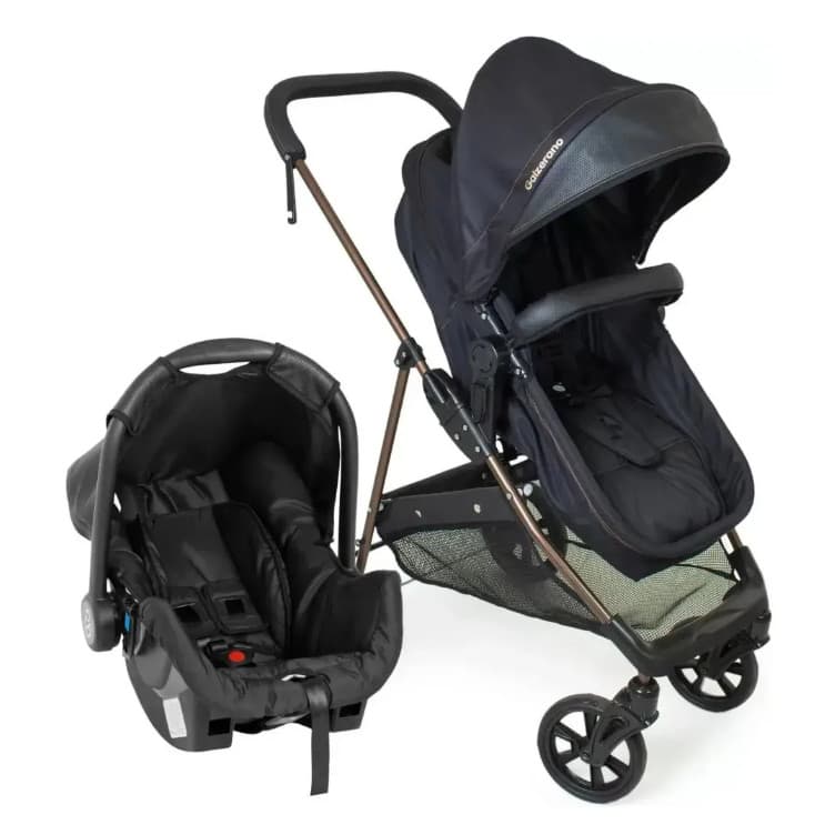 Carrinho Bebê Galzerano Napoli Travel System 0 a 22kg + Bebê Conforto Grid Preto Cobre