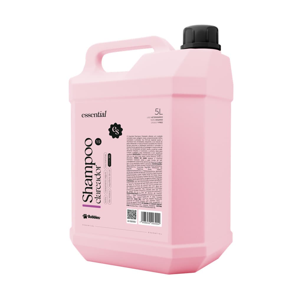 Shampoo Clareador Bubbles Pet Essential 5L Para Cães E Gatos