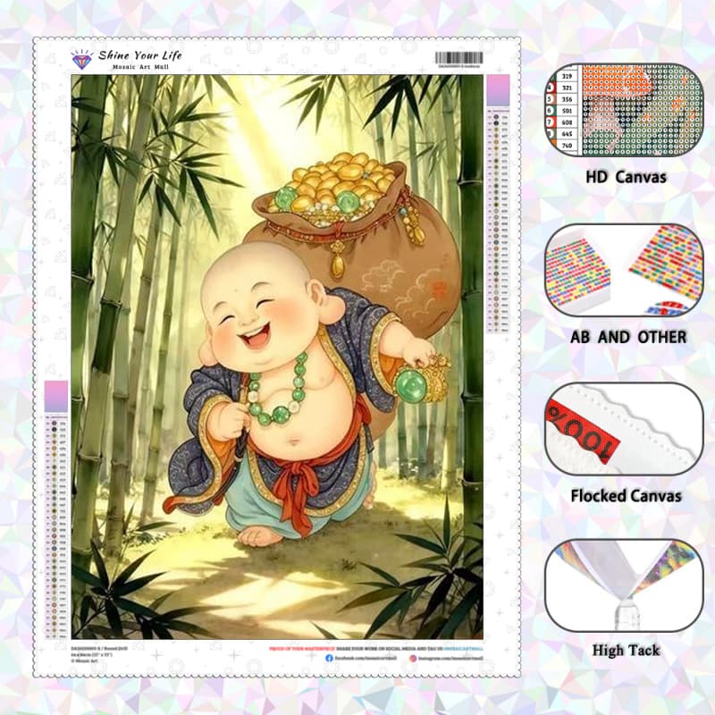 [PL Diamantes AB Atualizados + Tecido Flocado] Pintura De Diamante De Buda De Bambu 5D DIY Artesanato Mosaico Bordado Ar