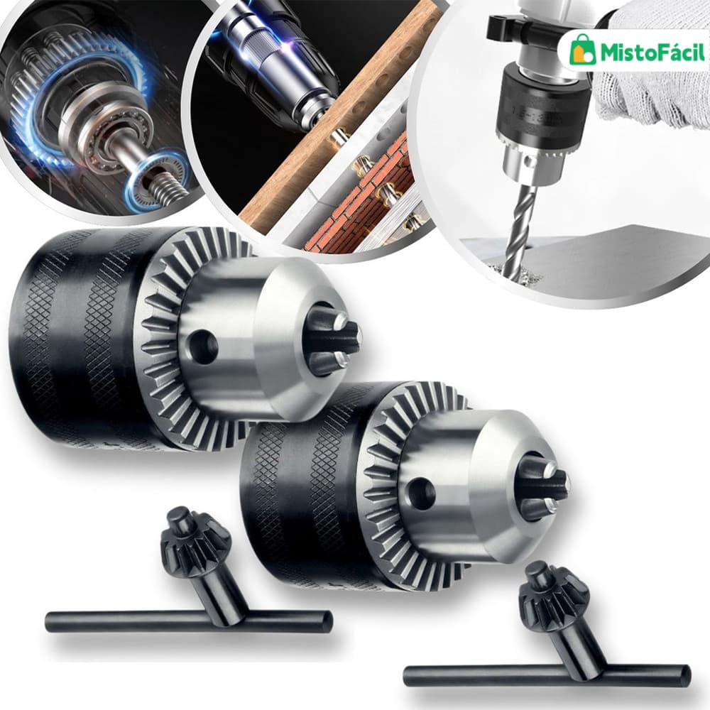Kit Mandril Profissional 1/2" 20UNF–Capacidade 1,5-13mm com Chave de Aperto e Adaptador–Para Furadeiras e Parafusadeiras