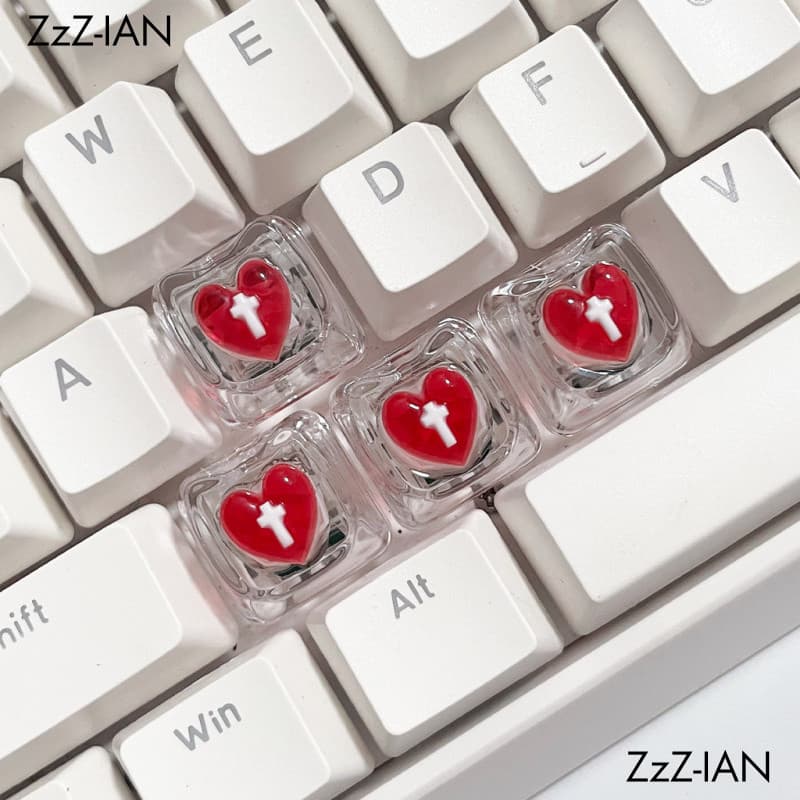 4 Pçs Transparente Rosa Bonito Coração R4 Keycaps DIY Personalizado Teclado Mecânico Eixo Cruz