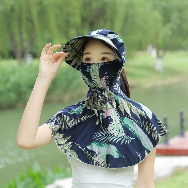 Novo estilo verão protetor solar xale boné de uma peça ciclismo proteção facial rosto colheita chá protetor solar boné a