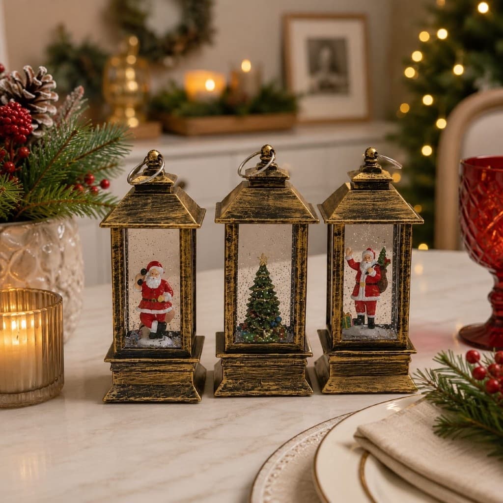 Lanterna Enfeite Natalino Com Led Luminária Decoração Natal Glitter
