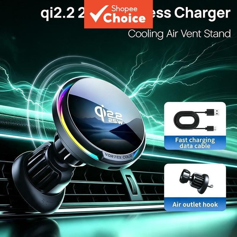 25w Rápido Sem Fio Magnético Suporte Do Telefone Carro Ventilação De Ar Qi2.2 RGB Para Iphone 17 16 15 14 13 12 Samsung 