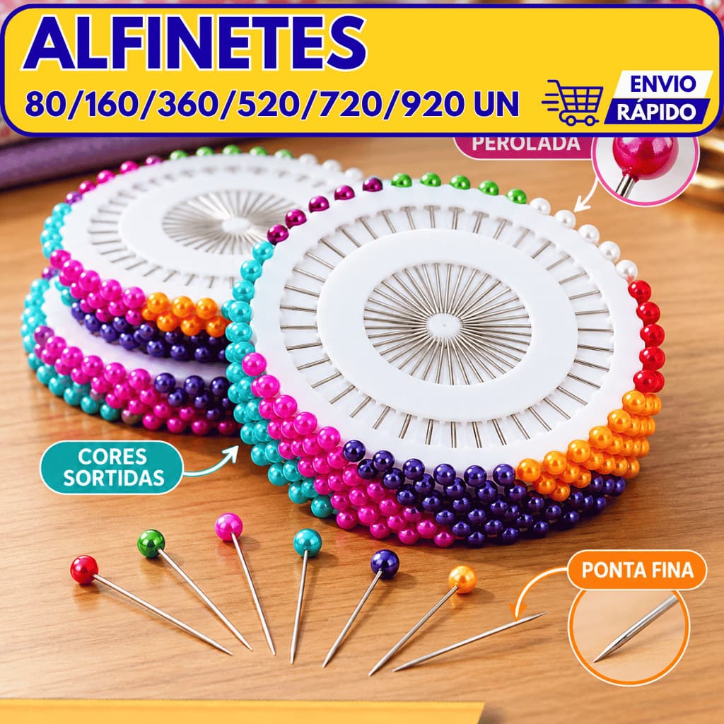 Alfinete de Cabeça Colorida para Tecido Costura Patchwork Molde Vestido 3,5cm Ponta Afiada Disco