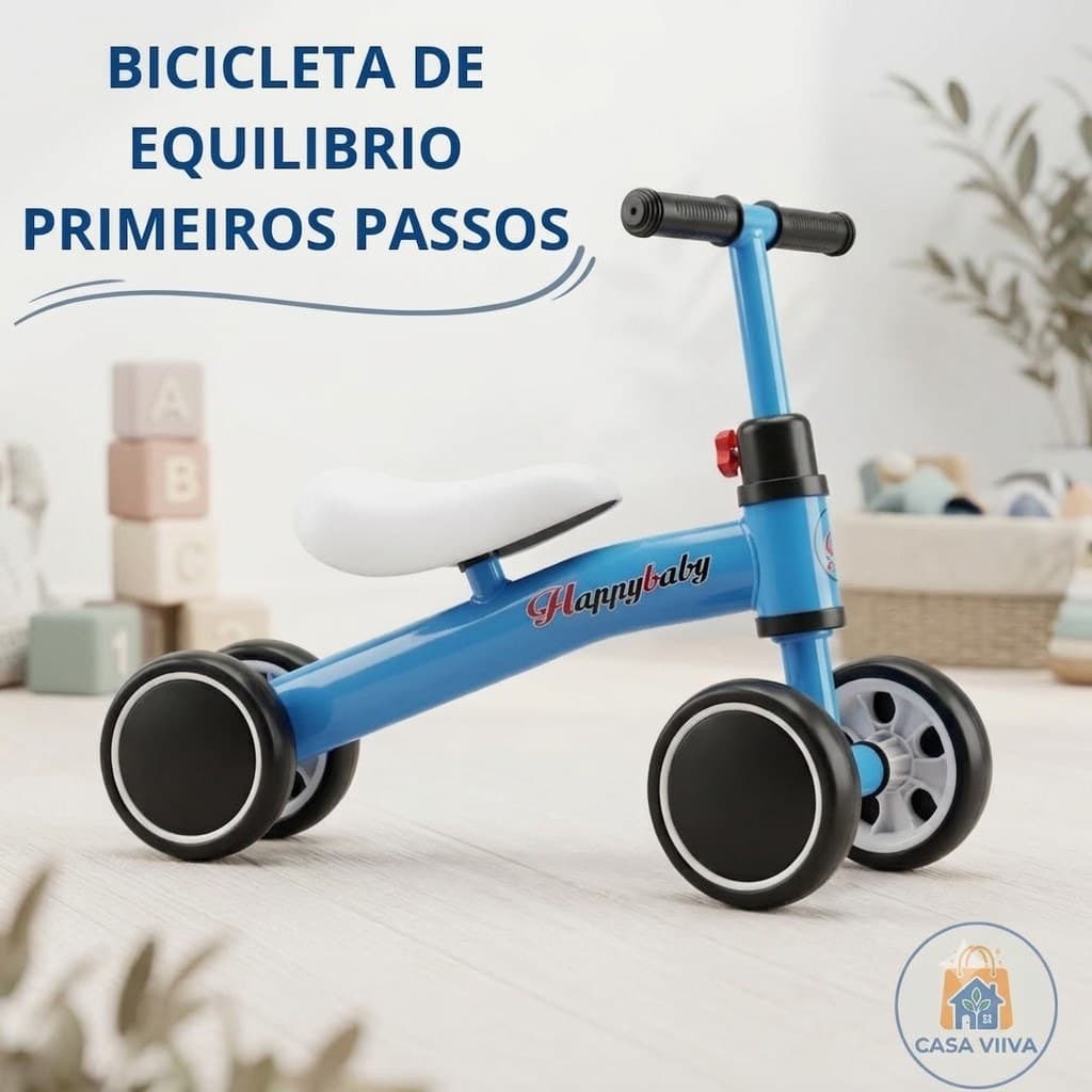 Bicicleta De Equilíbrio Infantil Sem Pedal 4 Rodas Andador Bebê Balance Bike 1 a 3 Anos Happybaby