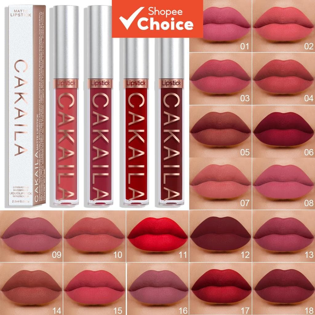 CAKAILA 18pcs/set(01~18): Batom Líquido Matte 18 Tons Nude, À Prova D'Água, Longa Duração, À Prova de Beijo, Não Gruda