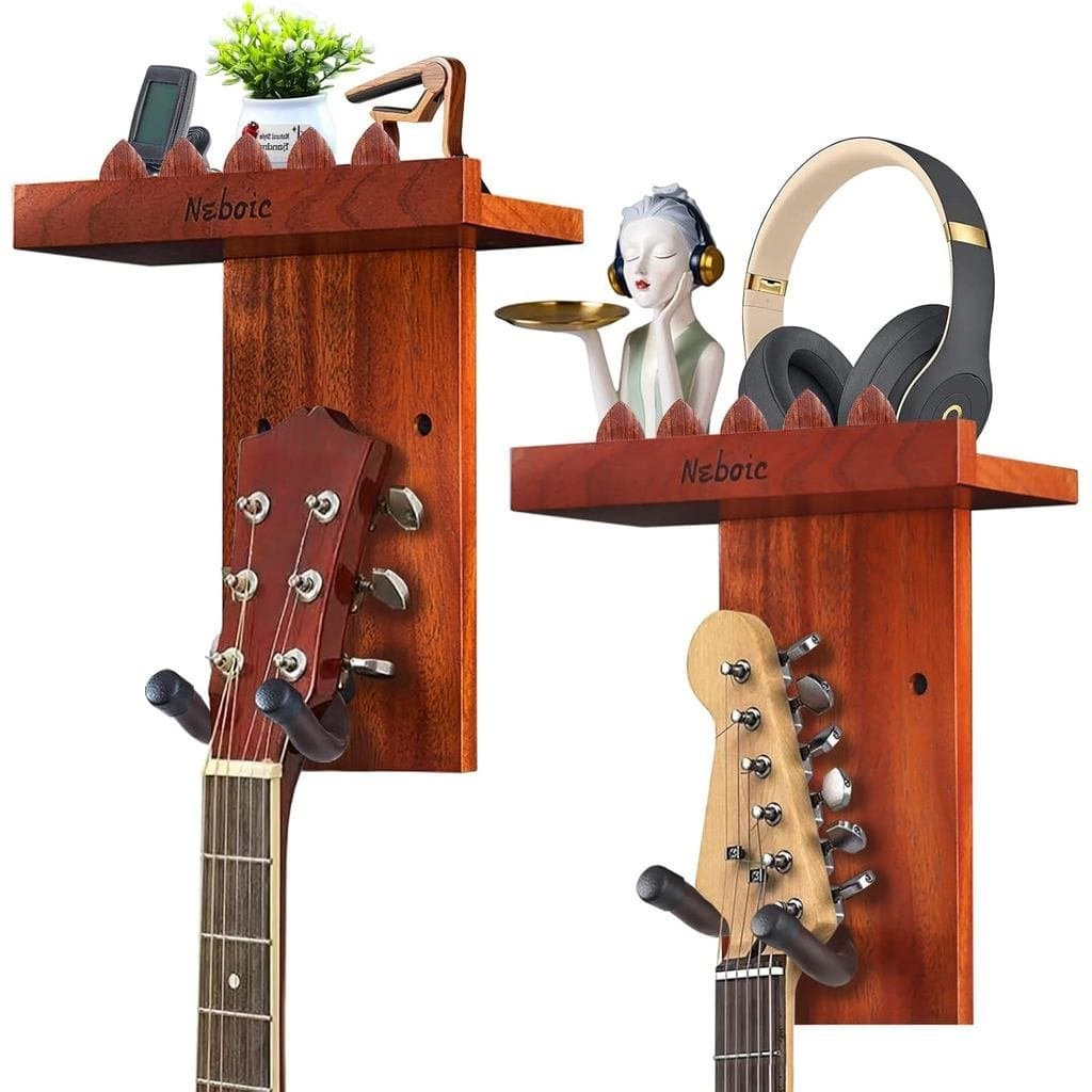 Suporte de Parede para Guitarra Neboic, 2 Peças, Suporte para Guitarra com Prateleira de Madeira, Gancho para Guitarra, 