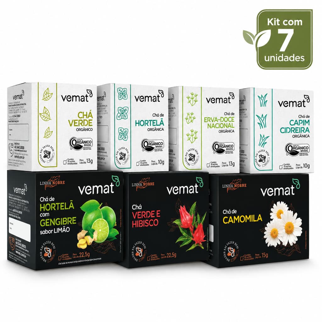 Kit Chás Vemat Orgânicos e Especiais 7 Sabores pro Dia a Dia