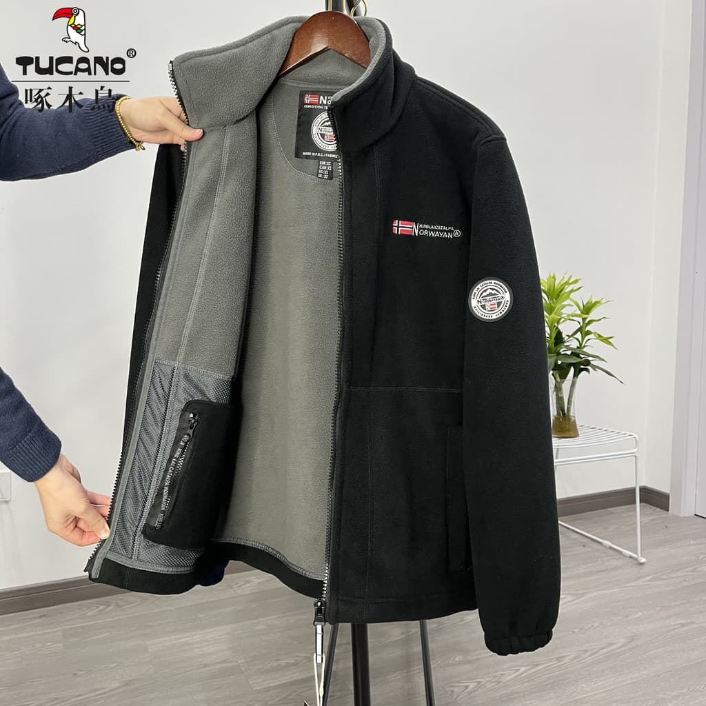 Woodpecker Polar velo jaqueta masculina jaqueta de lã primavera outono inverno dupla face velo quente Casual jaqueta for