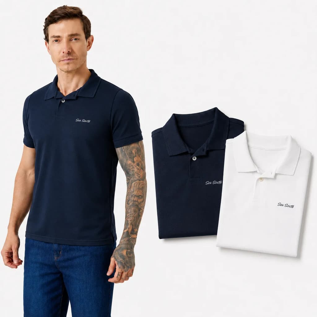 Kit 2 Camisas Polo Piquet Slim Premium Masculina Bordada Polos Logo Bordado Sortidas Camisa Gola Casual Social Trabalho