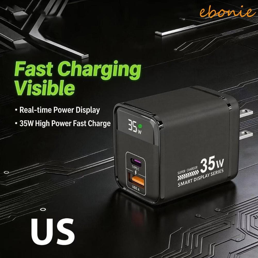 Adaptador De Carregador De Celular EBONIE , Rápido De Telefone De Carga Rápida De Saída De 35 W , Display Digital