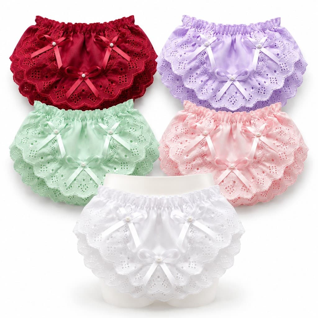 Kit 1 a 5 Calcinhas Menina Bunda Rica Tapa Fralda Renda Babado com Laços Infantil Bebê