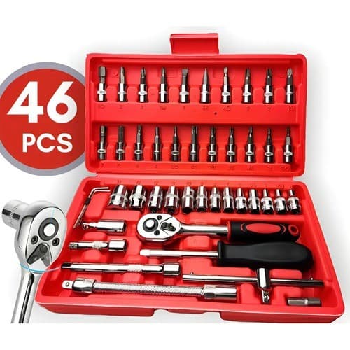 Jogo De Soquetes 46 Peças Catraca 1/4 Kit Ferramentas Mecânico Torx Allen Maleta B-Tek Chave Cr-V