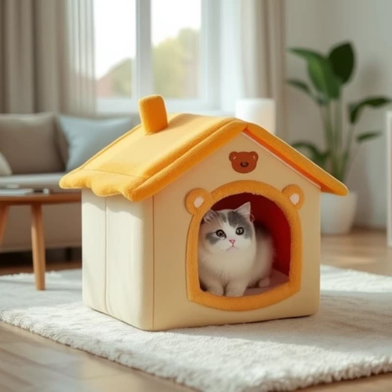 Cama Casinha para Cães e Gatos Pequenos, Lavável e Acolhedora para Todas as Estações · Linha Pet
