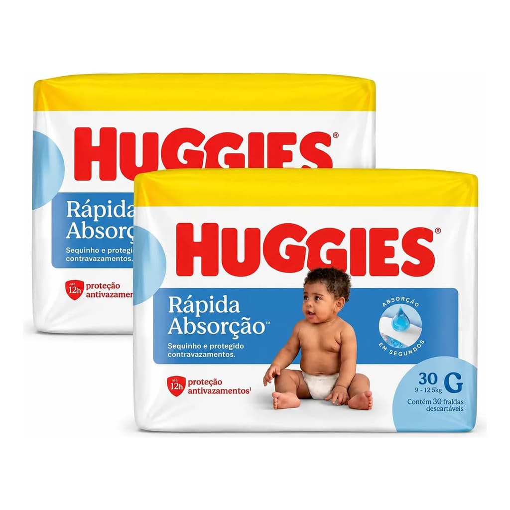 Kit 2 Fraldas Huggies Rápida Absorção G 30 Un + Envio Rápido