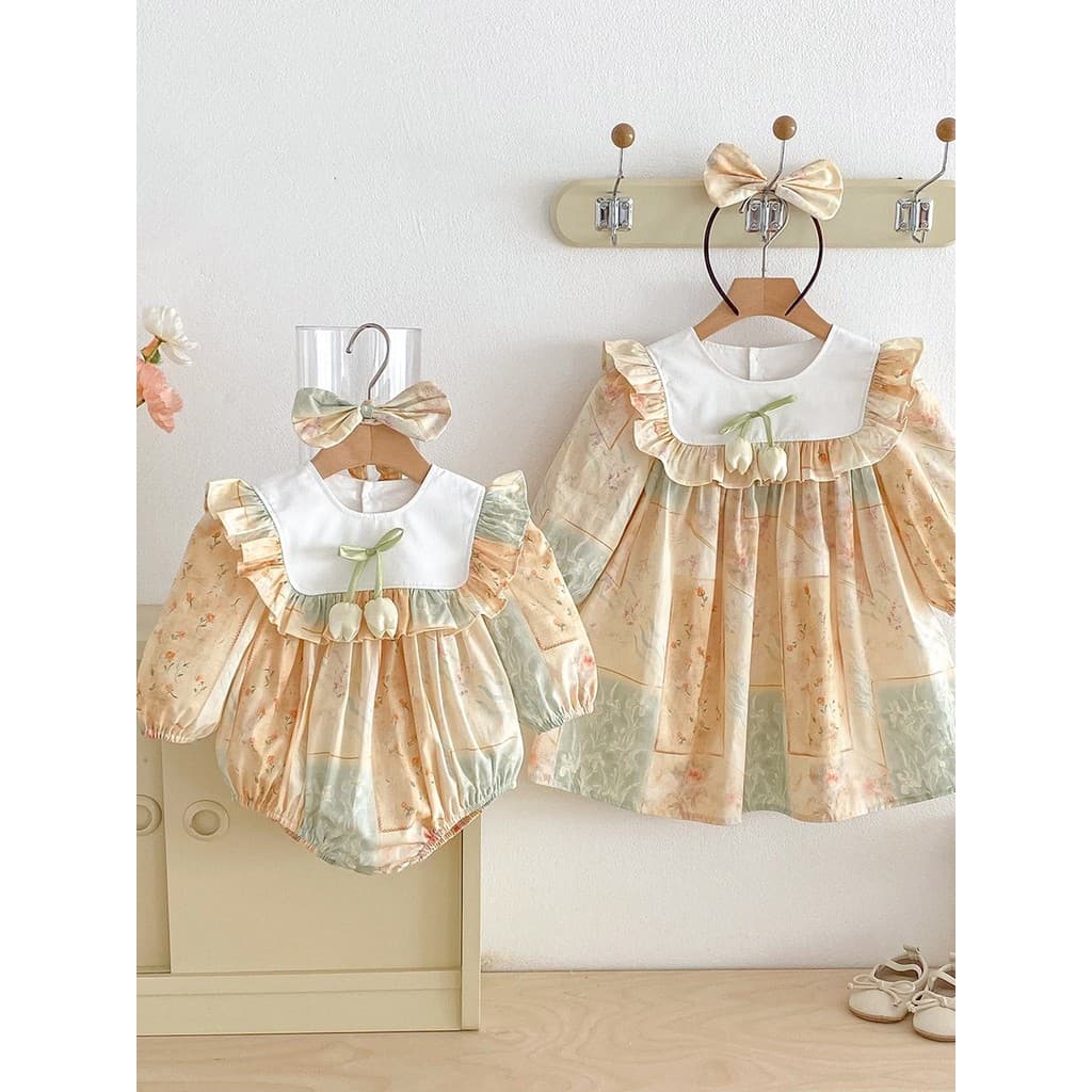 Irmãs roupas um grande um pequeno roupas de bebê roupas de bebê primavera novo estilo bebê menina doce flor vestido de p