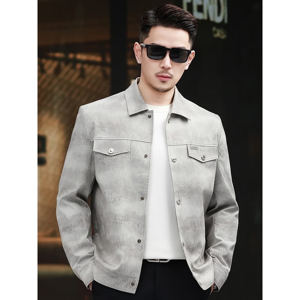 2026 primavera outono macacão jaqueta masculina carta impressão lapela Denim topo jaqueta Casual masculina de meia-idade